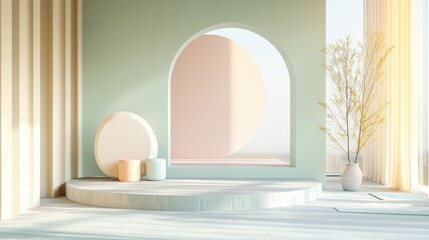 Aufkleber - Abstract geometric shape in soft pastel colors ideal for minimal design or product display podium in 3D rendering
