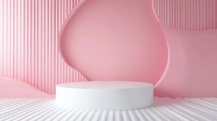 Poster - Abstract geometric shapes with white and pink podiums on a pink background for product display Minimalist concept 3D rendering