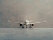 © Kittipong - Symmetrical Closeup of White Airplane on Textured Wall - Minimalistic Aviation Concept with Neutral Tones and Concrete Floor - Travel and Transportation Theme