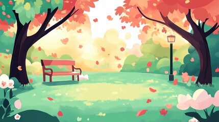 Poster - Autumn foliage on grass in a park