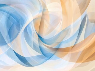 Aufkleber - Abstract painting featuring overlapping azure and beige shapes circular chains a light burst smooth lines and translucent forms within a white frame Ideal for wallpaper Vector design