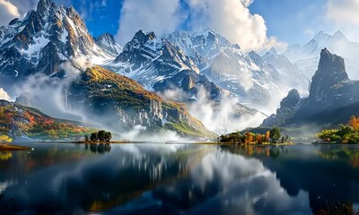 Wall Mural - A beautiful landscape with mountains and a lake Video