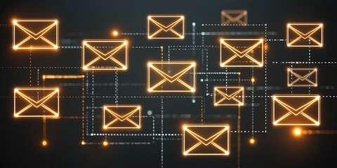 Poster - Digital network of glowing tech email icons coonected to eachother communication networking