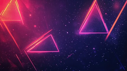 Aufkleber - Colorful Background With Neon Triangles Glowing Lines And Stars Gaming Cosmos Fantasy Vibes Background Illuminated Bright Triangle Shapes