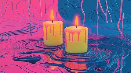 Poster - Candles Glowing in Darkness with Reflections and Shallow Depth of Field
