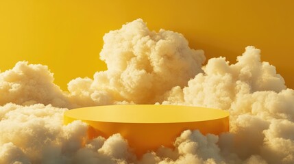Aufkleber - 3D render of a yellow podium surrounded by clouds for showcasing products