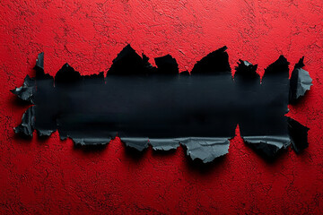 Black friday concept of  Top view of Black torn paper and the text black friday on a red background. Black Friday composition.  , copy space for text,