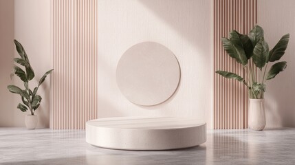 Poster - Abstract 3D rendering of a mock up podium designed for product display featuring a minimalistic concept and geometric background suitable for commercial advertising