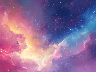 Aufkleber - Abstract illustration of a galaxy featuring stars and nebulae A horizontal banner showcasing a fantasy celestial sci fi or futuristic theme with pink blue and purple hues