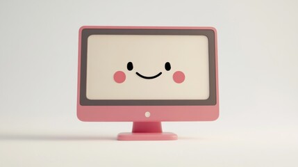 Poster - Pink Computer Monitor with Cartoon Smile and Blush
