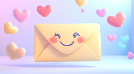 Wall Mural - A Smiling Envelope Surrounded by Floating Hearts