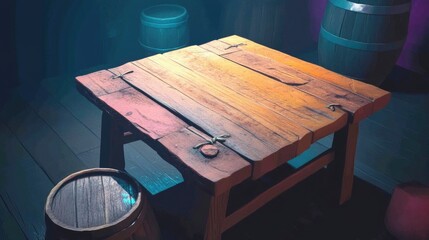 Poster - A wooden table featuring a wooden surface and sturdy frame