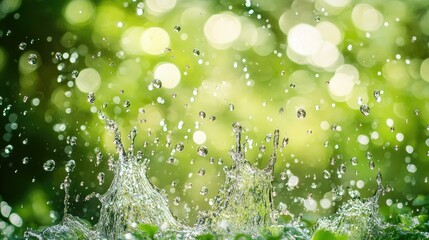 Aufkleber - A burst of water droplets in mid air against a vibrant green backdrop