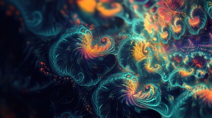 Aufkleber - Abstract forms on a dark backdrop Surreal fractal pattern
