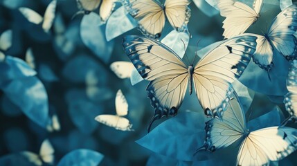 Poster - 3D mural wallpaper featuring an abstract design of butterflies and leaves ideal for decorative surfaces