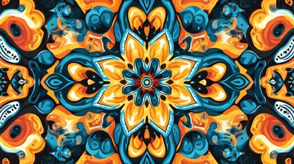 Aufkleber - Abstract kaleidoscope illustration featuring a psychedelic pattern suitable for fabric wallpaper or carpet designs Vivid colors and intricate shapes create a visually captivating look