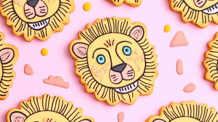 Poster - Close up image of lion shaped mango cookies on a white background