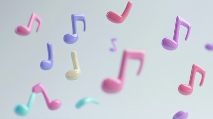 Wall Mural - Colorful 3D Music Notes Floating in Mid-Air