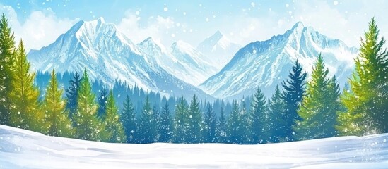 Aufkleber - Beautiful Nature Landscape Of Mountains With Snow And Green Forest