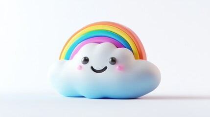 Wall Mural - A Smiling 3D Cloud with a Rainbow on Top