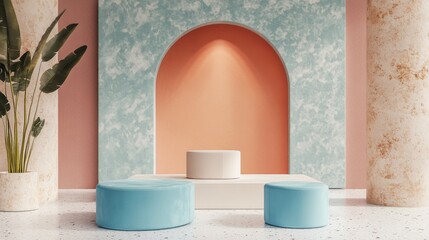 Aufkleber - Abstract minimalist scene featuring a pastel color design suitable for a cosmetic or product display podium in 3D render