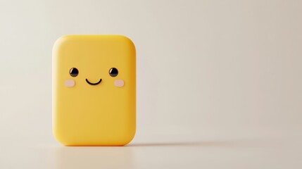 Wall Mural - Yellow 3D Object with Smiling Face and Blush