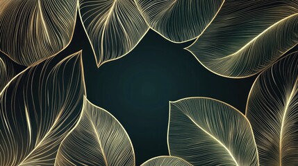 Aufkleber - Abstract art background featuring tropical leaves in gold line art style Botanical design ideal for wallpapers decor prints packaging and textiles