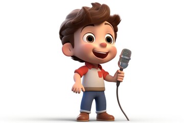 Poster - Little boy singing cartoon microphone smiling.