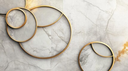 Aufkleber - Artistic 3D geometric pattern background featuring golden lines and circles on a light marble texture ideal for modern minimalist mural wallpaper and interior decor