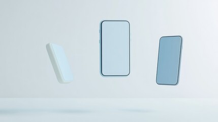 Poster - Three Blue Smartphones Floating in a White Background
