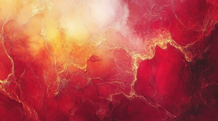 Poster - Abstract fantasy marble texture featuring a romantic fractal background with red and yellow hues Digital art created through 3D rendering techniques