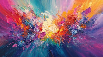 Poster - Abstract oil painting with a vibrant color texture featuring modern brushstrokes creating a dynamic background illustration on canvas