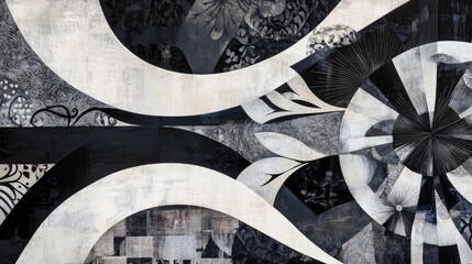 Aufkleber - Abstract artwork featuring ornamental designs in black and white hues