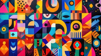 Aufkleber - Colorful geometric design featuring an array of vibrant shapes and patterns