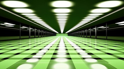 Poster - A long hallway with a green floor