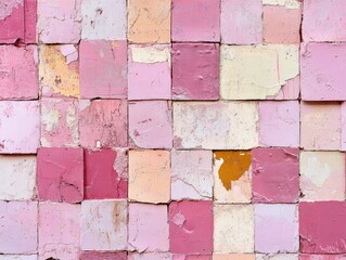 Aufkleber - Close up view of a vibrant urban wall texture featuring shades of pink beige and brown Ideal for modern wallpaper patterns and creative advertising mockups in a minimalist geometric style