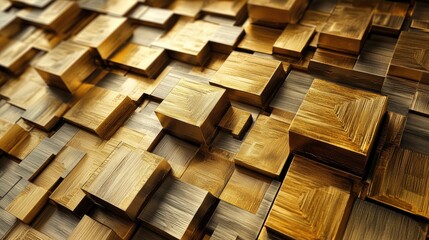 Aufkleber - 3D modern mural design featuring golden lines squares and wood texture ideal for enhancing interior home decor