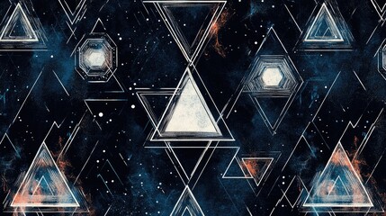 Aufkleber - Abstract fantasy thin line seamless pattern featuring hexagons and triangles Creative geometric mosaic tile design