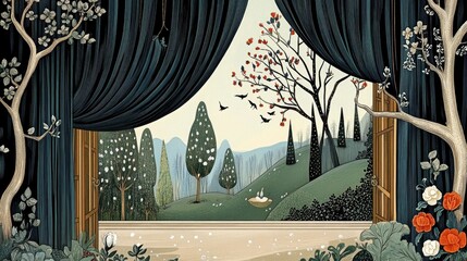 Aufkleber - Blue Curtains as a Backdrop