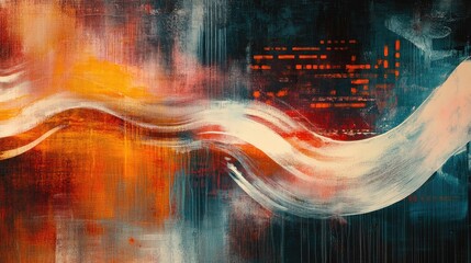 Poster - Abstract painting featuring modern blurred wave designs with a glowing creative vintage aesthetic Conceptual representation of futuristic technology in business