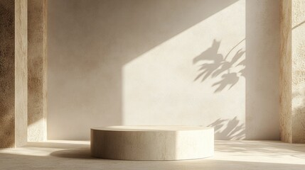 Poster - 3D render of a background featuring a pedestal and a showcase embodying an abstract minimal concept with a blank space and simple clean design perfect for a minimalist mockup