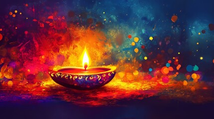 Colorful Diwali background featuring vibrant splashes and abstract designs.