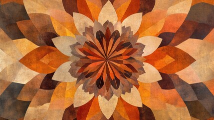 Aufkleber - Abstract geometric composition featuring a multicolored flower mandala design in brown and orange hues ideal for fabrics tiles prints canvas art and posters