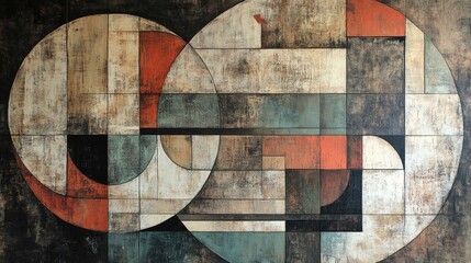 Aufkleber - Abstract painting featuring a geometric design with a vintage texture showcasing a modern artistic interpretation of geometric patterns