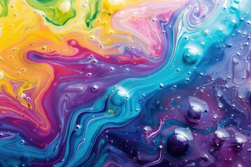 Rainbow colors in soap bubbles and oil art mix.