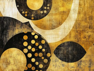 Poster - Abstract artwork featuring a modern golden background with retro patterns ideal for wallpaper and decorative purposes
