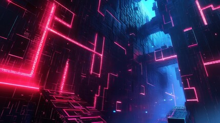 Leinwandbilder - Futuristic Architectural Structure Illuminated by Neon Lights