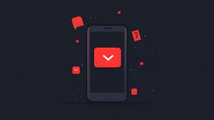 Poster - a modern smartphone displaying a notification icon, surrounded by colorful symbols representing mess