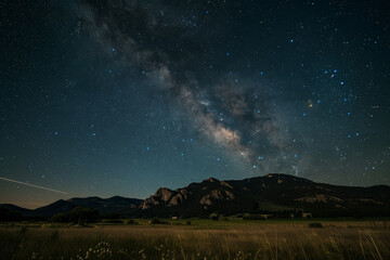 The sky is dark and the stars are shining brightly