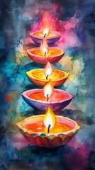 Sticker - A painting of a row of candles in different colors. The candles are lit and the painting has a warm, cozy feeling